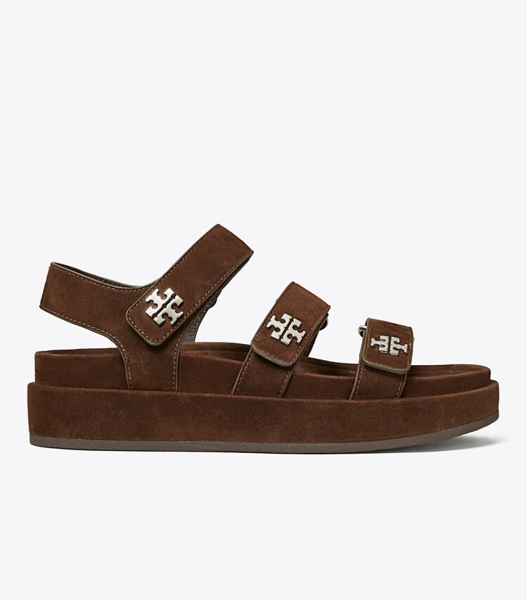 Tory Burch diseñador sandalias Sandalias de tres tiras Kira Sport en DARK COCOA / SILVER lateral