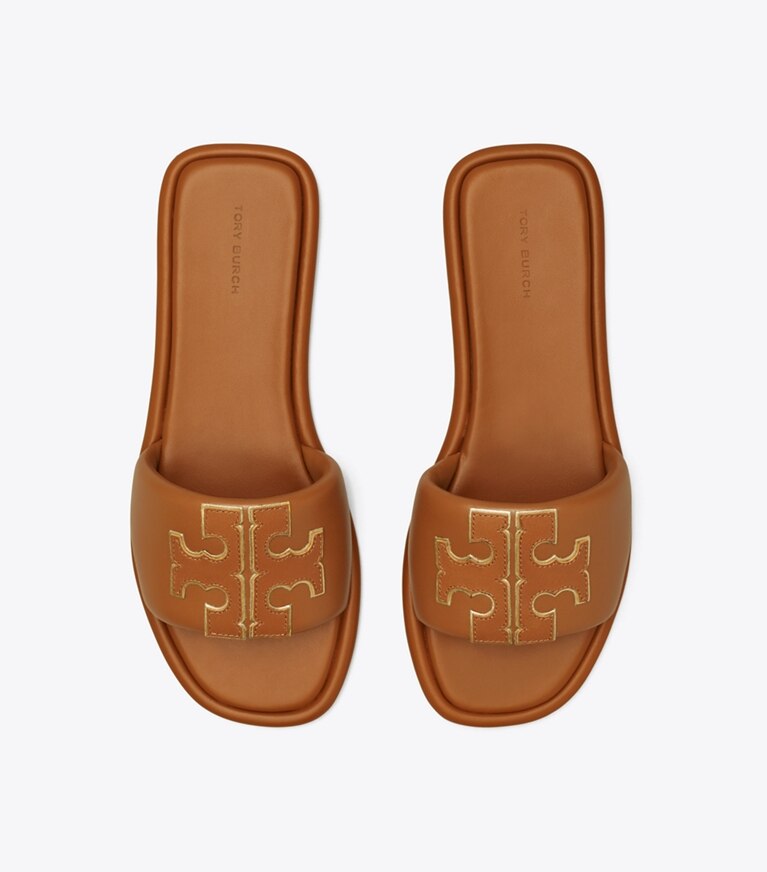 Tory Burch diseñador sandalias Sandalias deportivas doble T, anchas en Bourbon Miele / GOLD vista superior