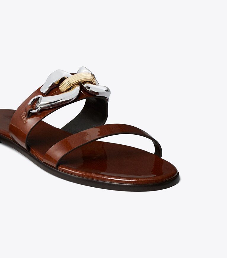 Tory Burch diseñador sandalias Sandalias Jessa de dos tiras en RUSSET BROWN detalle
