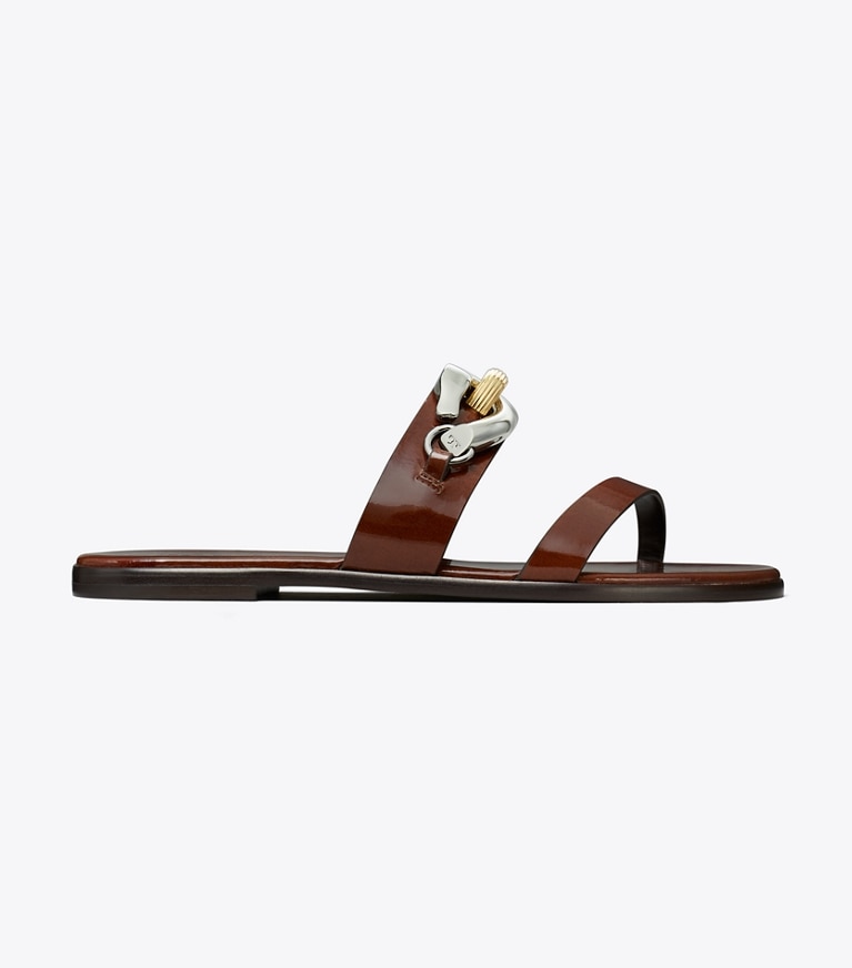 Tory Burch diseñador sandalias Sandalias Jessa de dos tiras en RUSSET BROWN lateral