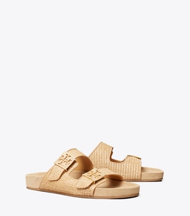 Tory Burch diseñador sandalias Sandalias Mellow de rafia en LIGHT CAMEL / LIGHT TEAK ángulo