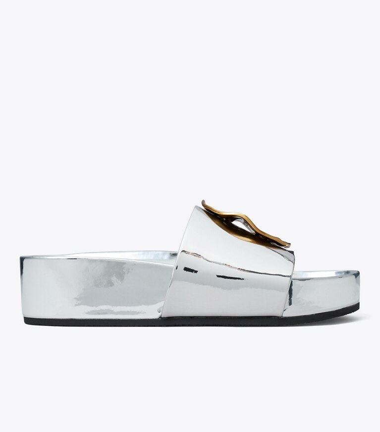 Tory Burch diseñador sandalias Sandalias tipo slide con plataforma desparejas Patos en ARGENTO lateral