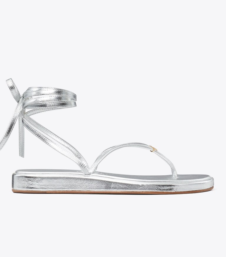 Tory Burch designer sandali Sandalo Capri con lacci alla caviglia in SILVER angle