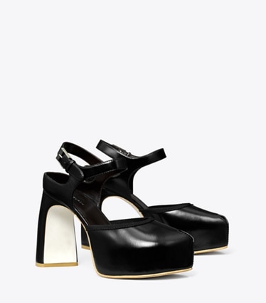 Tory Burch designer scarpe con tacco Sandalo con punta aperta e plateau in PERFECT BLACK angle