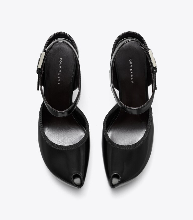 Tory Burch designer scarpe con tacco Sandalo con punta aperta e plateau in PERFECT BLACK angle