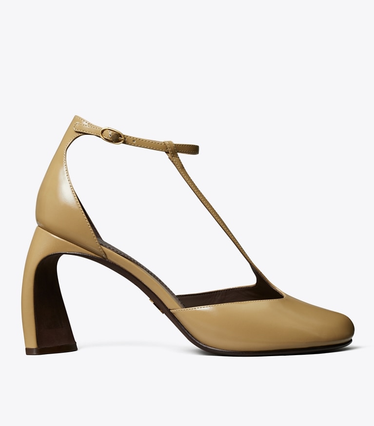 Tory Burch designer scarpe con tacco Sandalo con tacco, punta aperta e cinturino a T in WARM NUTMEG side