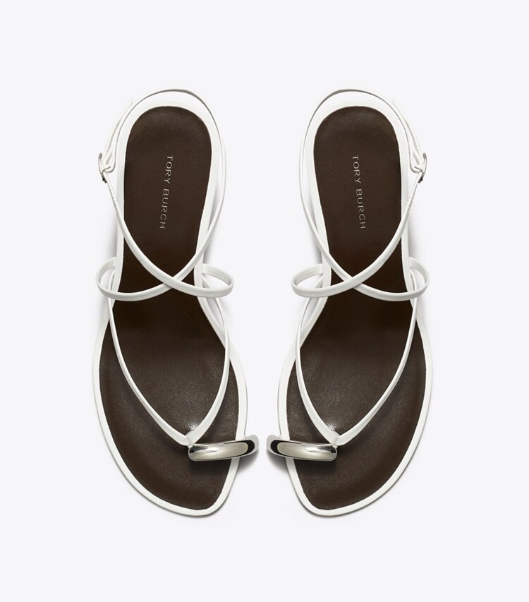 Tory Burch designer sandali Sandalo con tacco e cinturini Pierced in BIANCO / SILVER superiore