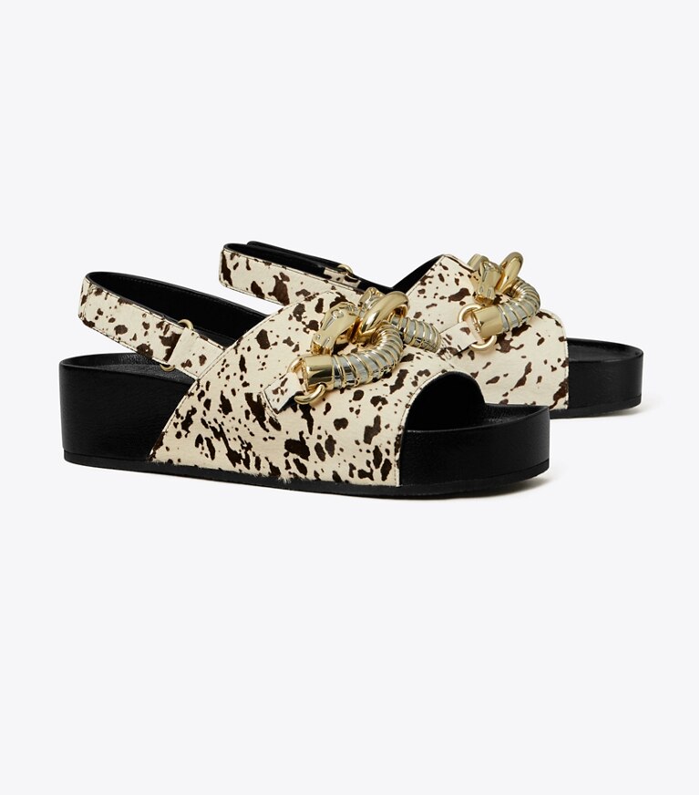 Tory Burch designer sandali Sandalo Jessa con plateau in COW PRINT / BLACK angle