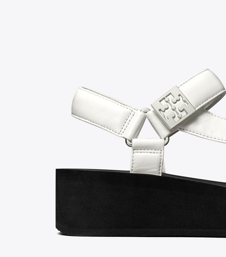 Tory Burch designer sandali Sandalo Mellow con plateau in OPTIC WHITE / SILVER / PERFECT BLACK dettaglio