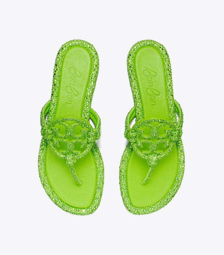 Tory Burch designer sandali Sandalo Miller in pelle annodata con cristalli x BonBon in MONSTER / PERIDOT superiore