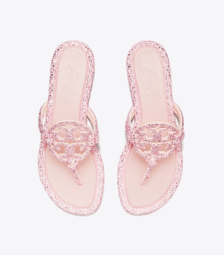 Tory Burch designer sandali Sandalo Miller in pelle annodata con cristalli x BonBon in SHOCKTART / LIGHT ROSE angle