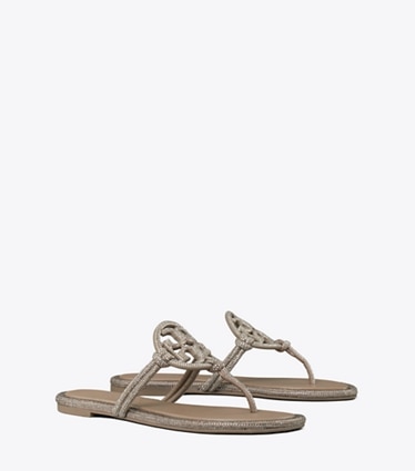 Tory Burch designer sandali Sandalo Miller in pelle annodata con pavé in DARK CLAY angle