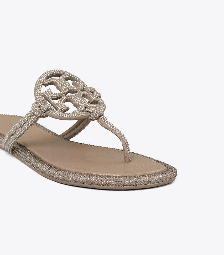 Tory Burch designer sandali Sandalo Miller in pelle annodata con pavé in DARK CLAY dettaglio