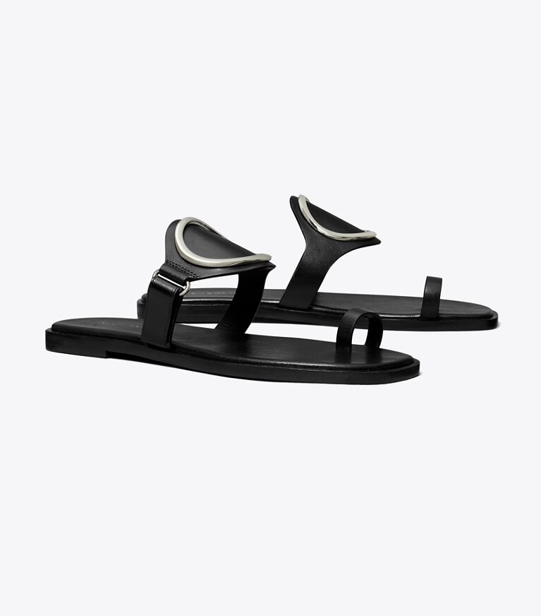 Tory Burch designer sandali Sandalo Ring Toe in PERFECT BLACK / SILVER angle