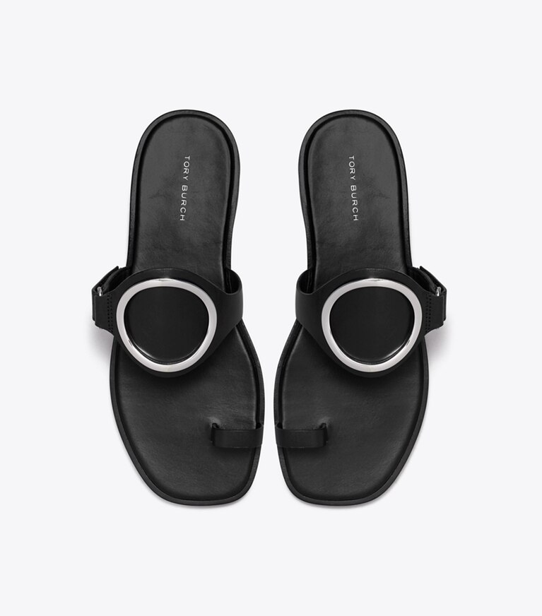 Tory Burch designer sandali Sandalo Ring Toe in PERFECT BLACK / SILVER angle