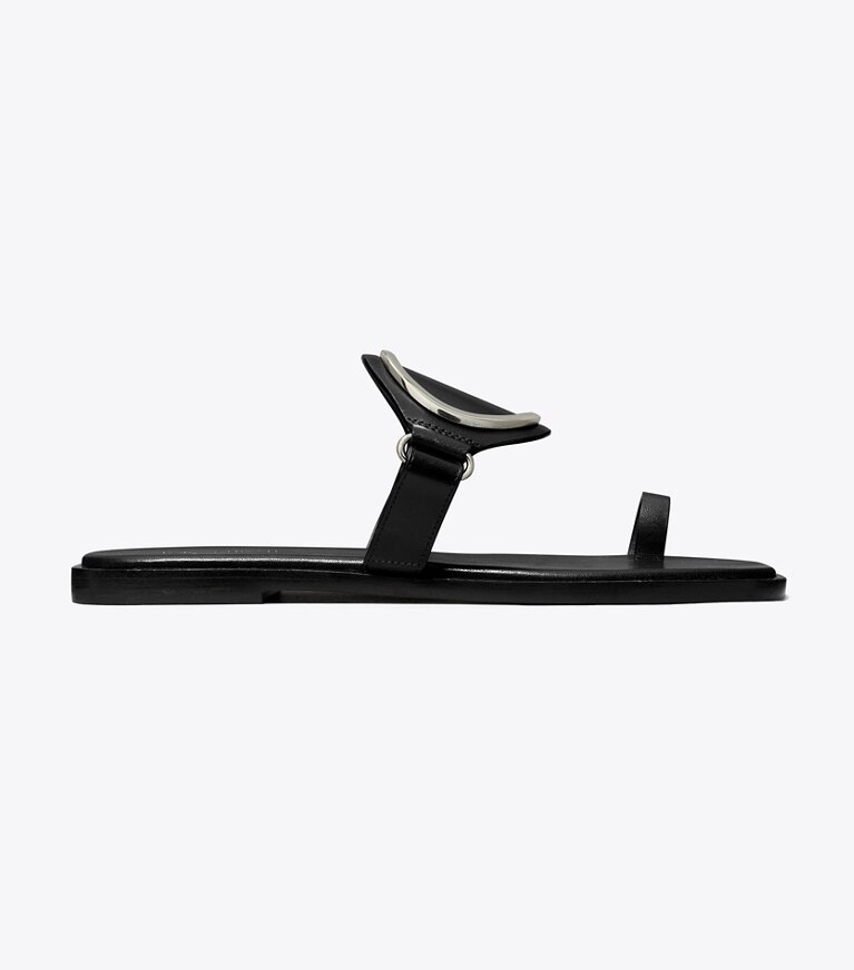 Tory Burch designer sandali Sandalo Ring Toe in PERFECT BLACK / SILVER angle