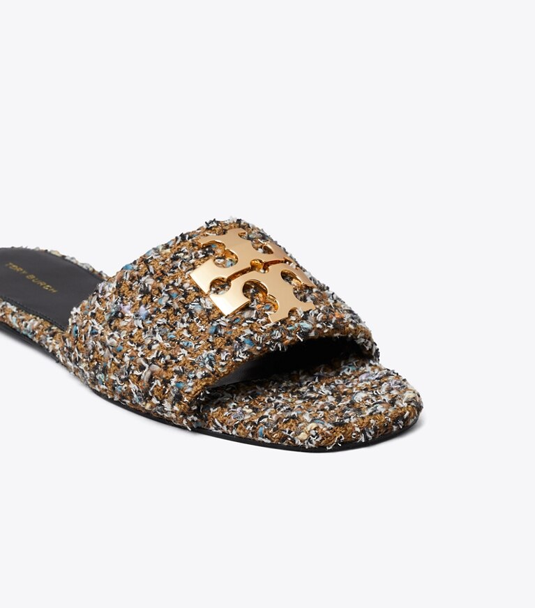 Tory Burch designer sandali Sandalo slider Charlie in BROWN MULTI / GOLD dettaglio