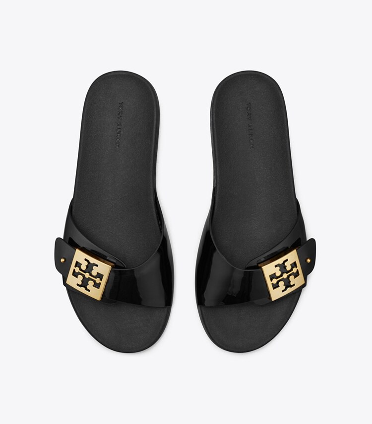 Tory Burch designer sandali Sandalo slider con fibbia in PERFECT BLACK / GOLD / PERFECT BLACK superiore