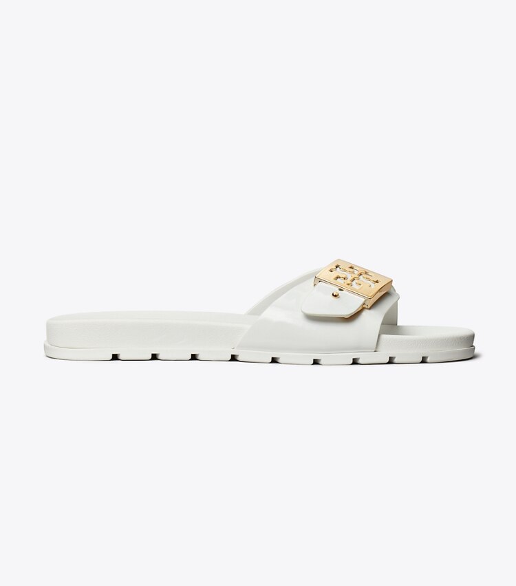 Tory Burch designer sandali Sandalo slider con fibbia in WHITE / GOLD side