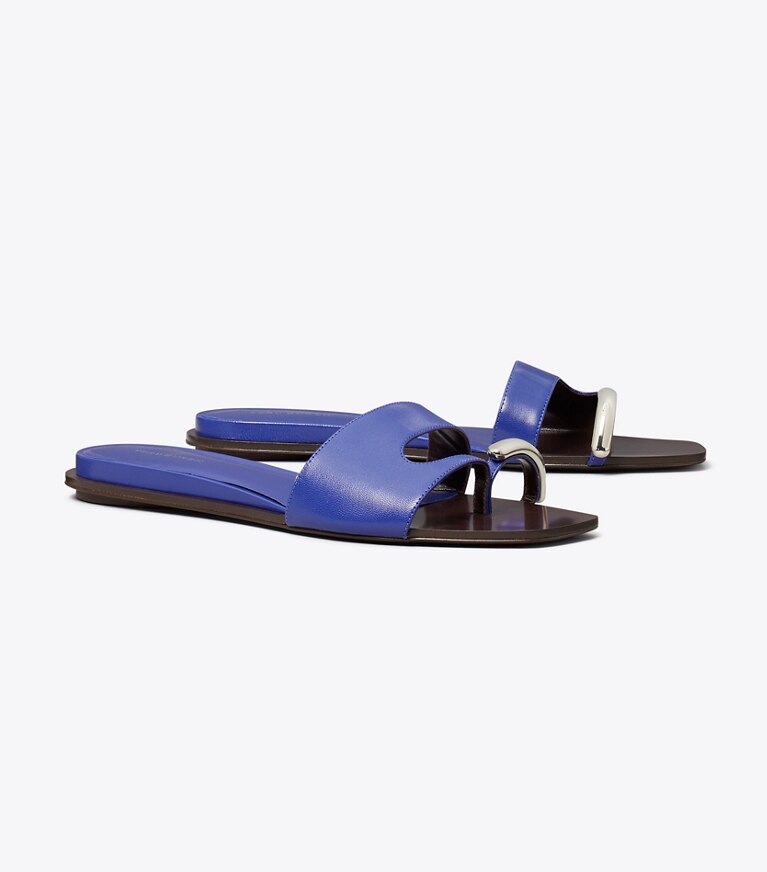 Tory Burch designer sandali Sandalo slider Pierced in ULTRA MARINE BLUE / SILVER angle