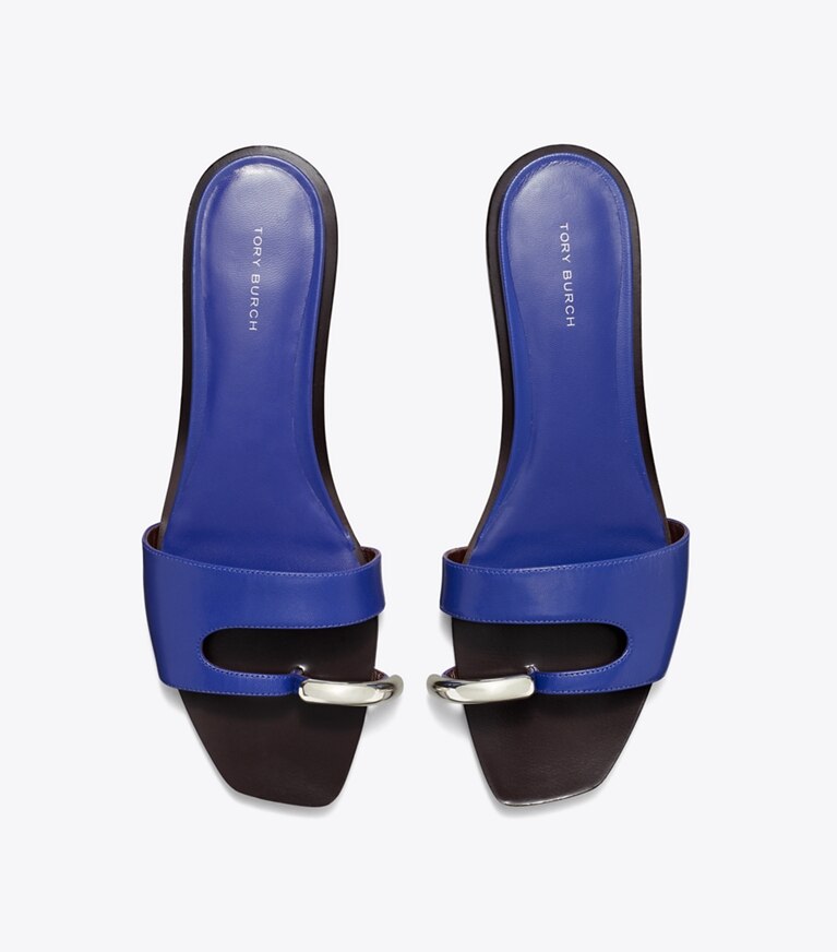 Tory Burch designer sandali Sandalo slider Pierced in ULTRA MARINE BLUE / SILVER angle