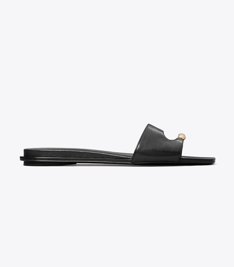 Tory Burch designer sandali Sandalo slider Pierced in PERFECT BLACK / GOLD side