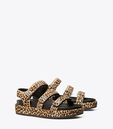 Tory Burch designer sandali Sandalo sportivo Kira a tre fasce in LEOPARD MULTI / SILVER angle