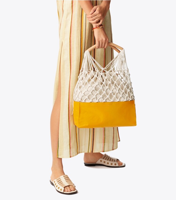 Tory Burch designer shoulder bags Sandrine Net Bag in Solar accessory on model