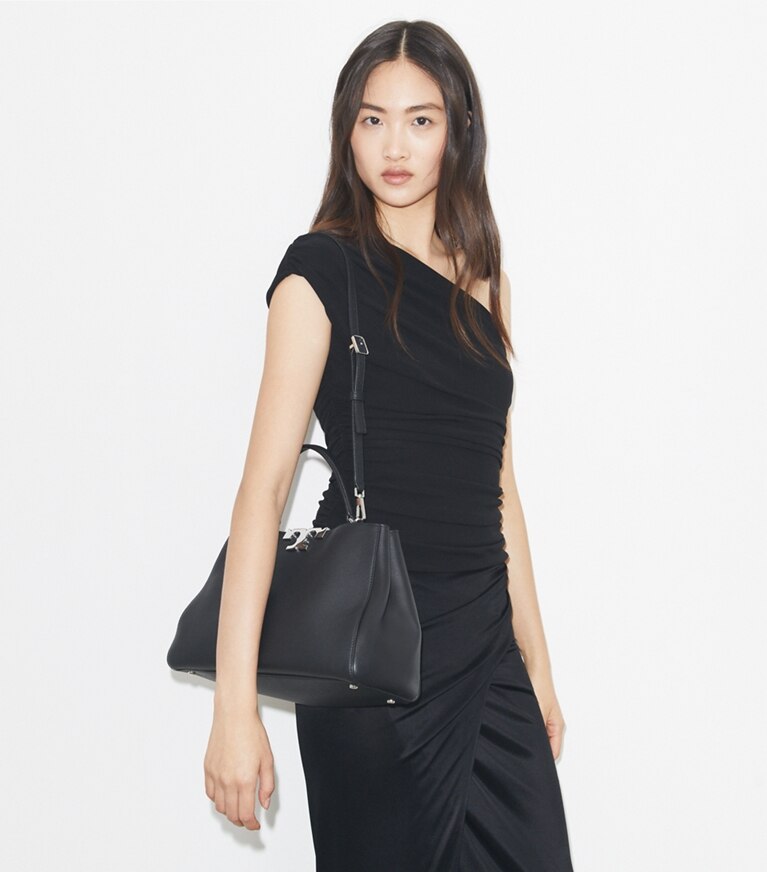 Tory Burch diseñador bolsos satchel Satchel eleanor en Black adicional en modelo