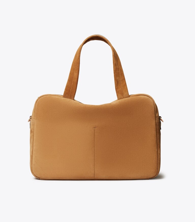 Tory Burch diseñador bolsos satchel Satchel extragrande de gamuza en Toffee volver