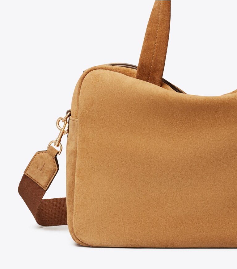 Tory Burch diseñador bolsos satchel Satchel extragrande de gamuza en Toffee detalle