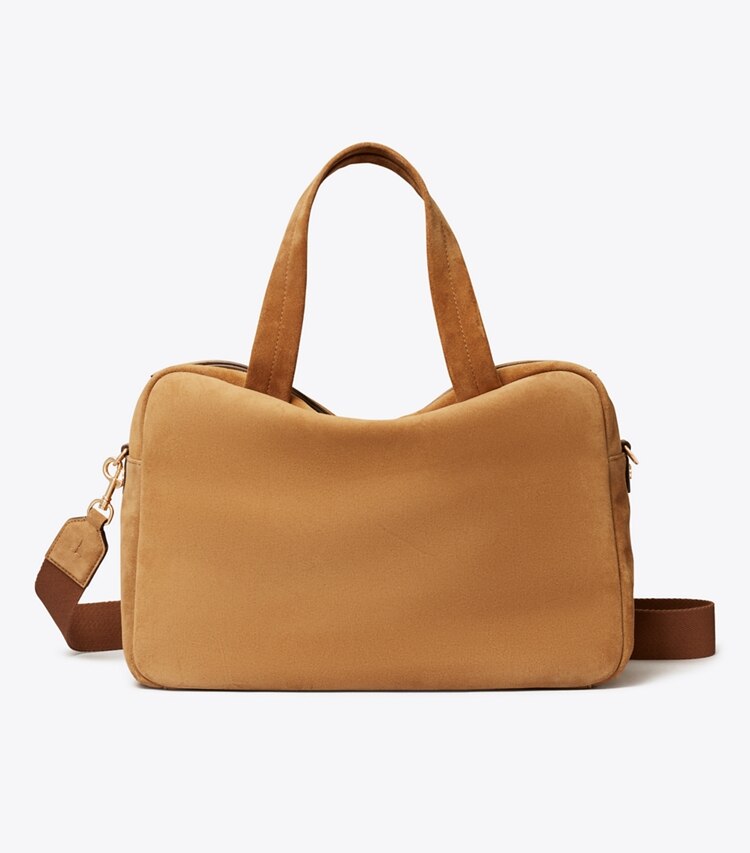 Tory Burch diseñador bolsos satchel Satchel extragrande de gamuza en Toffee frente