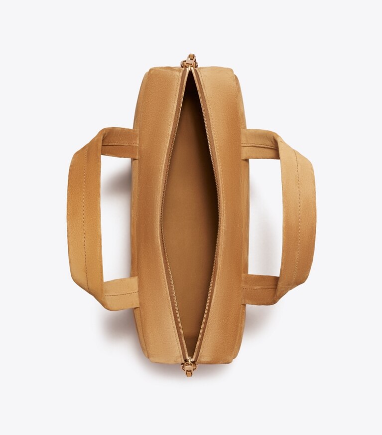 Tory Burch diseñador bolsos satchel Satchel extragrande de gamuza en Toffee vista superior