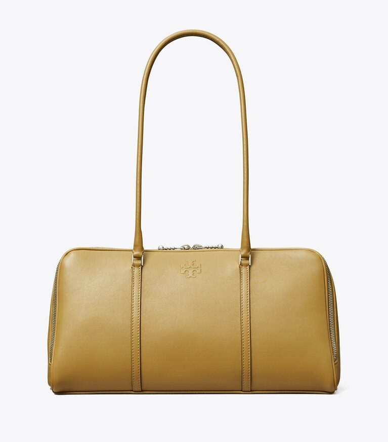 Tory Burch diseñador bolsos satchel Satchel Marshmallow en Coconut Shell / Classic Brown frente
