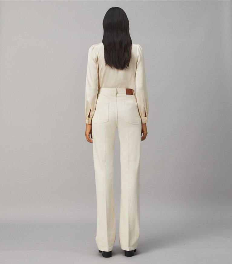 Tory Burch designer tops Satin Bow Blouse in NEW IVORY front