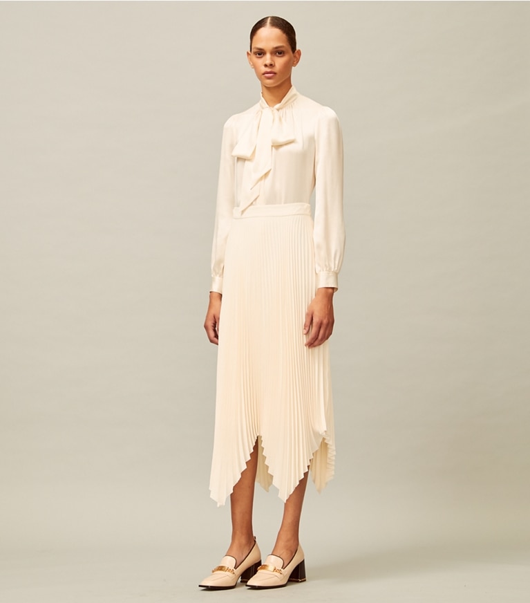Tory Burch designer tops Satin Bow Blouse in New Ivory front