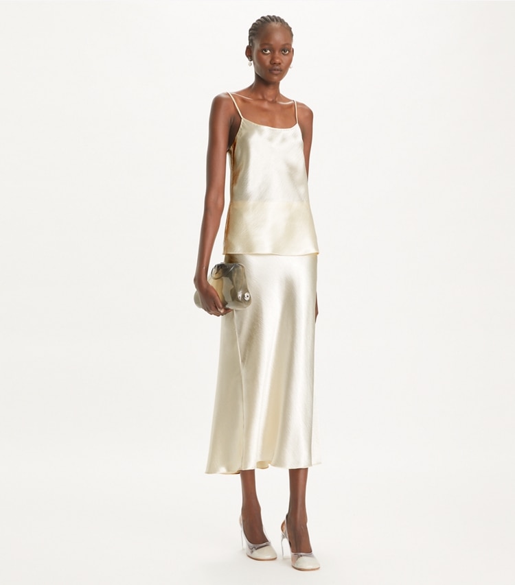 Tory Burch designer tops Satin Camisole in French Cream on model front