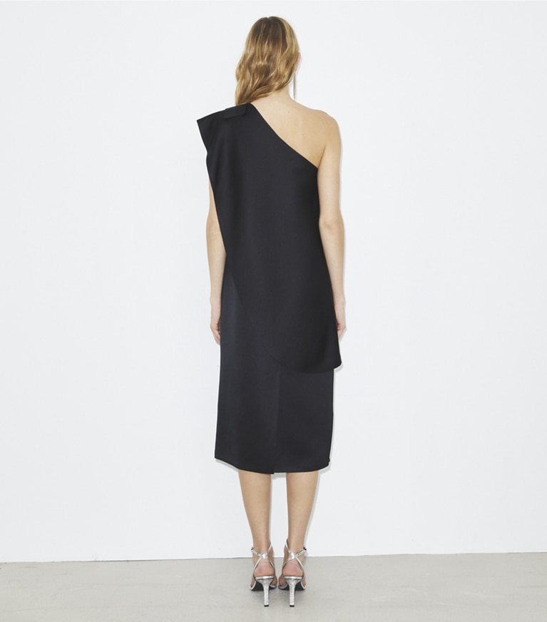 Tory Burch designer dresses Satin Cape Dress in Black front