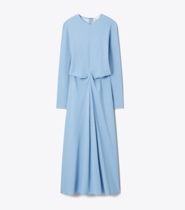 Tory Burch designer dresses Satin Crepe Dress in Blue Porcelain front