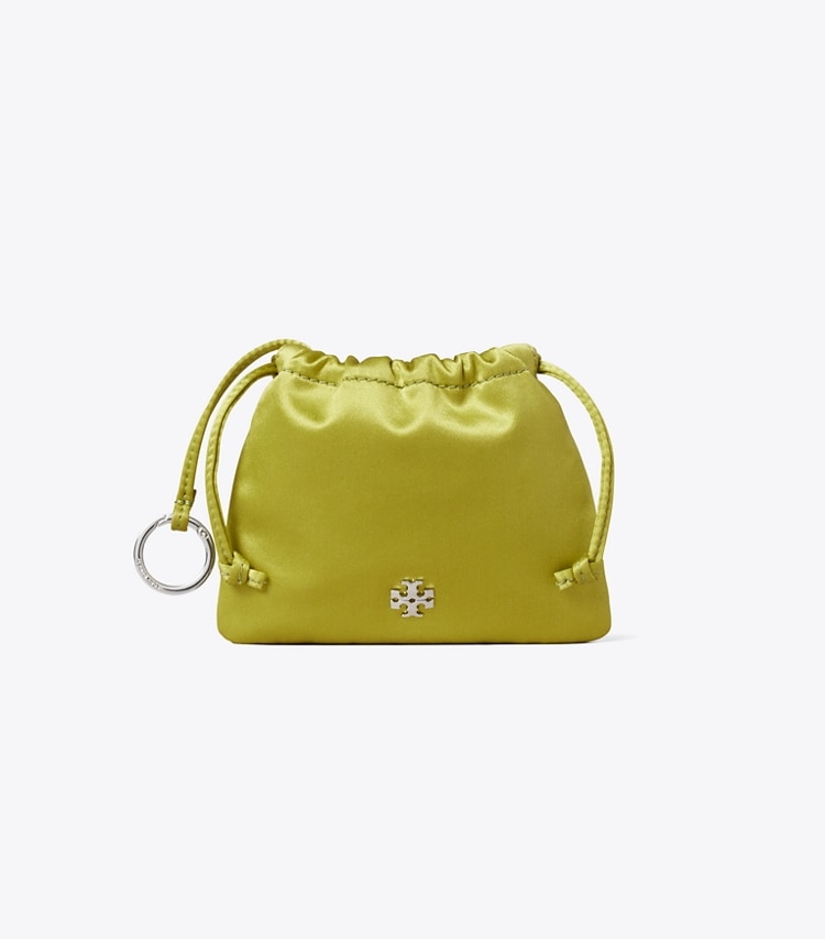 Tory Burch designer bag charms & key rings Satin Pouch Bag Charm in Vibrant Green front