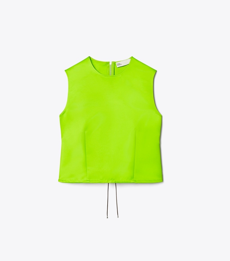 Tory Burch designer tops Satin Shell Top in Vivid Lime front