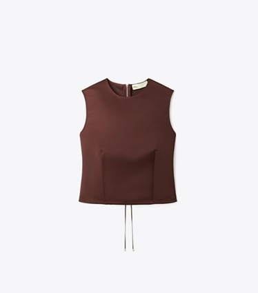 Tory Burch designer tops Satin Shell Top in Dark Sangria front