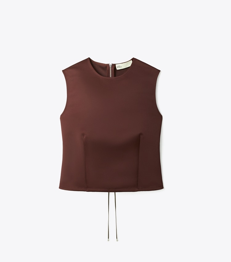 Tory Burch designer tops Satin Shell Top in Dark Sangria front