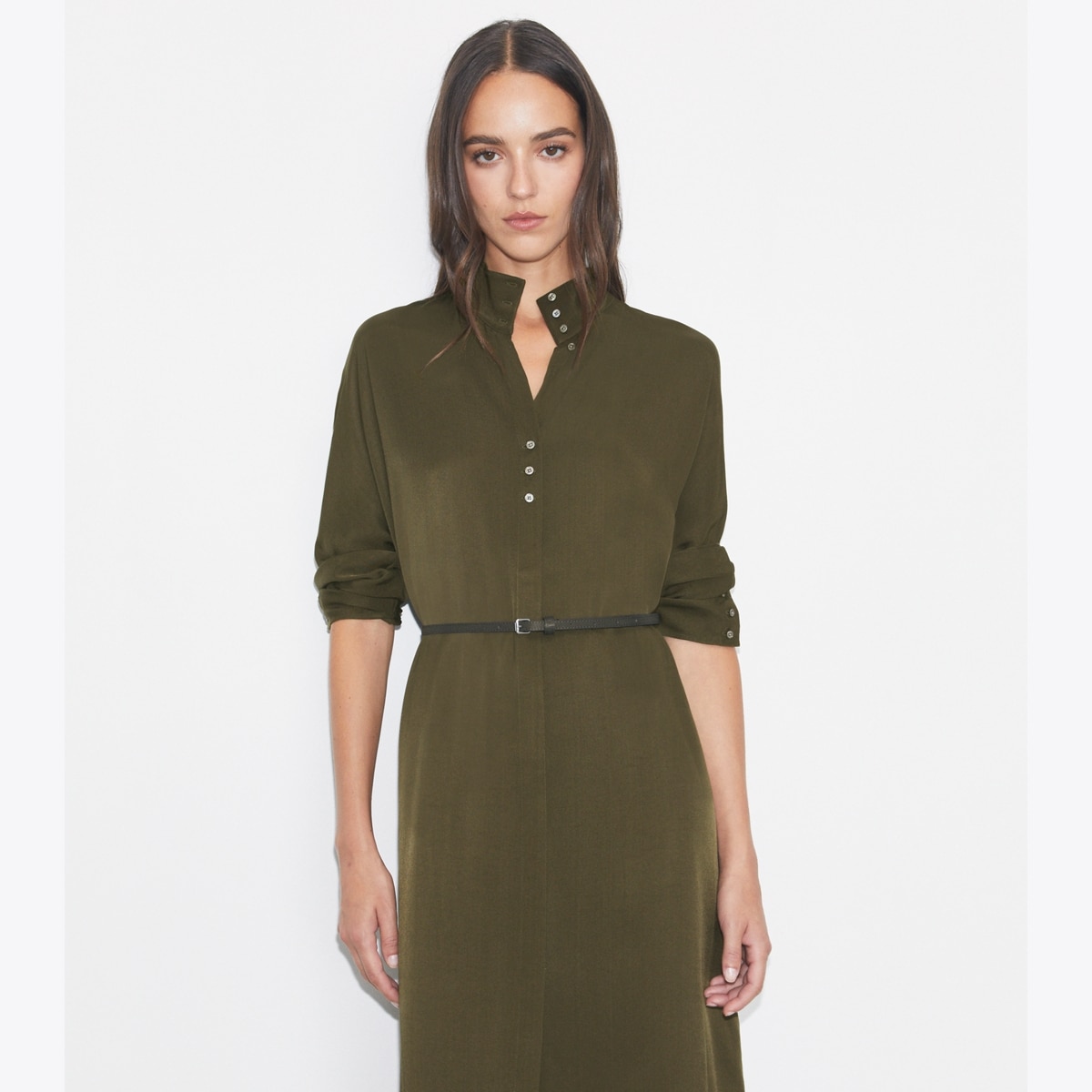 olive green satin shirt dress AllSaints Shirt dress - green