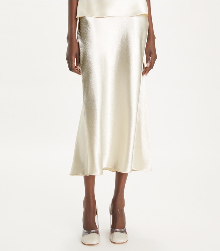 Tory Burch designer bottoms Satin Skirt in French Cream front