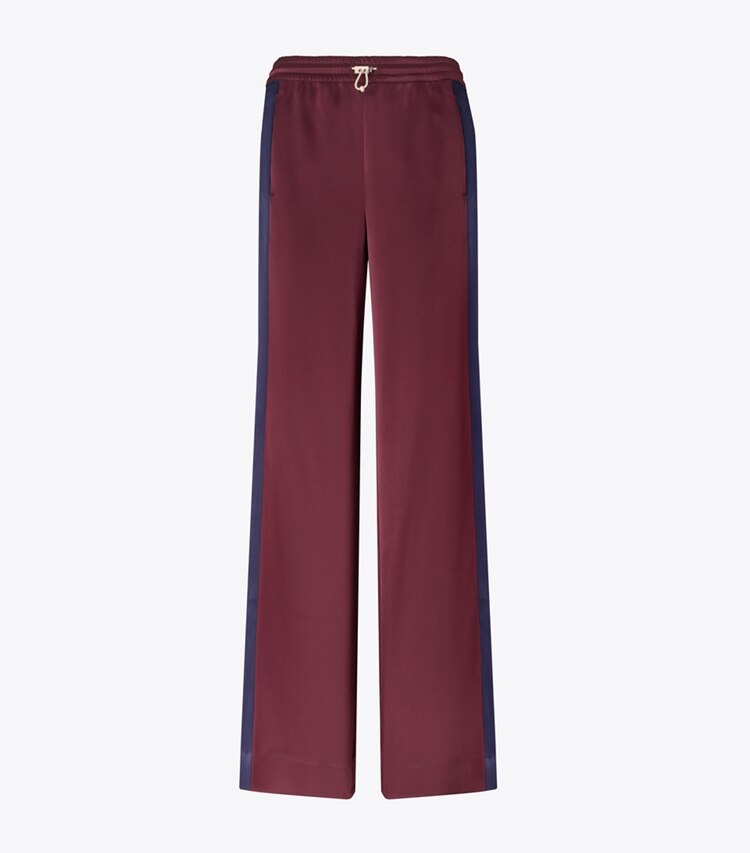 Tory Sport designer bottoms Satin Track Pant in Winetasting / Tory Navy front