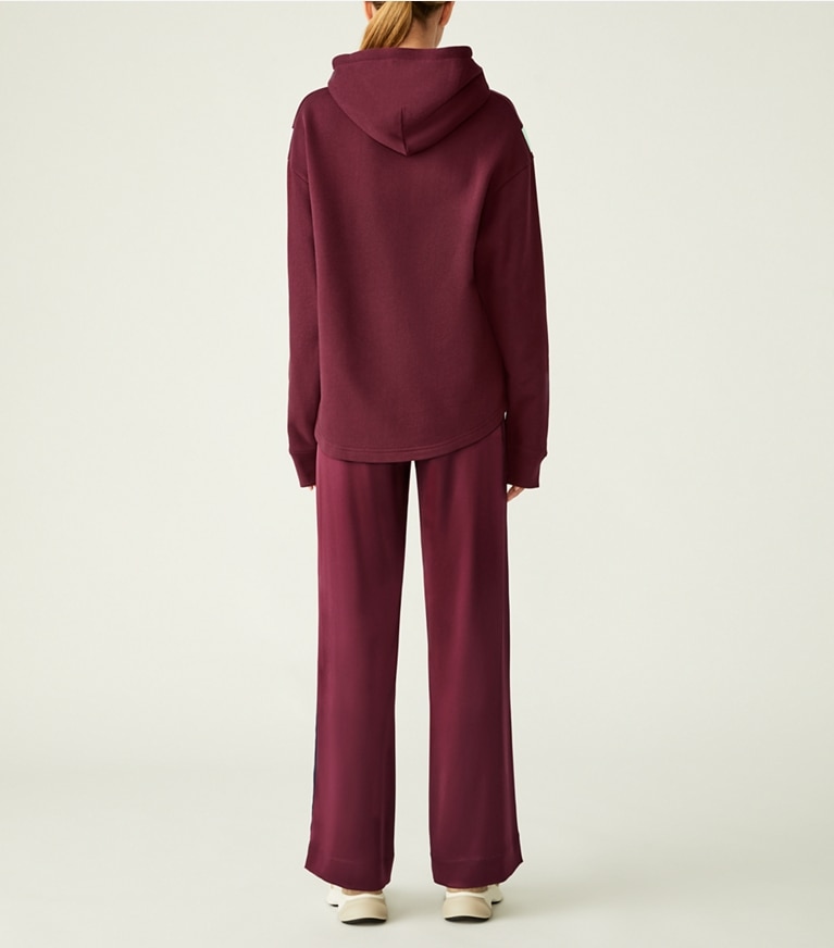 Tory Sport designer bottoms Satin Track Pant in Winetasting / Tory Navy front