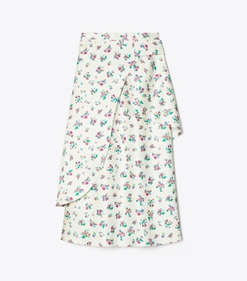 Tory Burch designer bottoms Satin Wrap Skirt in Multi Ditsy Floral front