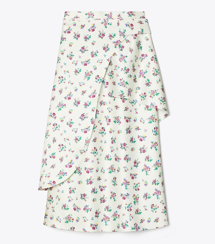 Tory Burch designer bottoms Satin Wrap Skirt in Multi Slip Ditsy front