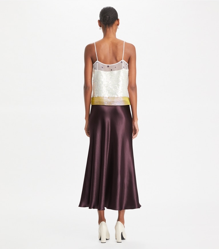 Tory Burch designer unterteile Satinrock in Dark Garnet front